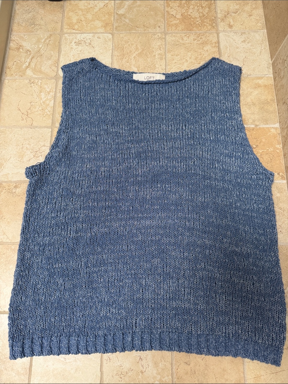 LOFT Denim-Blue Knit Sleeveless V-Neck Sweater Shell